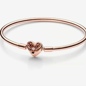 Pandora Moments Heart & Butterfly Bangle 582594C01 14k rose gold plating NWT